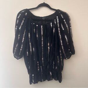 XS Guess black cinched top with grey sequins